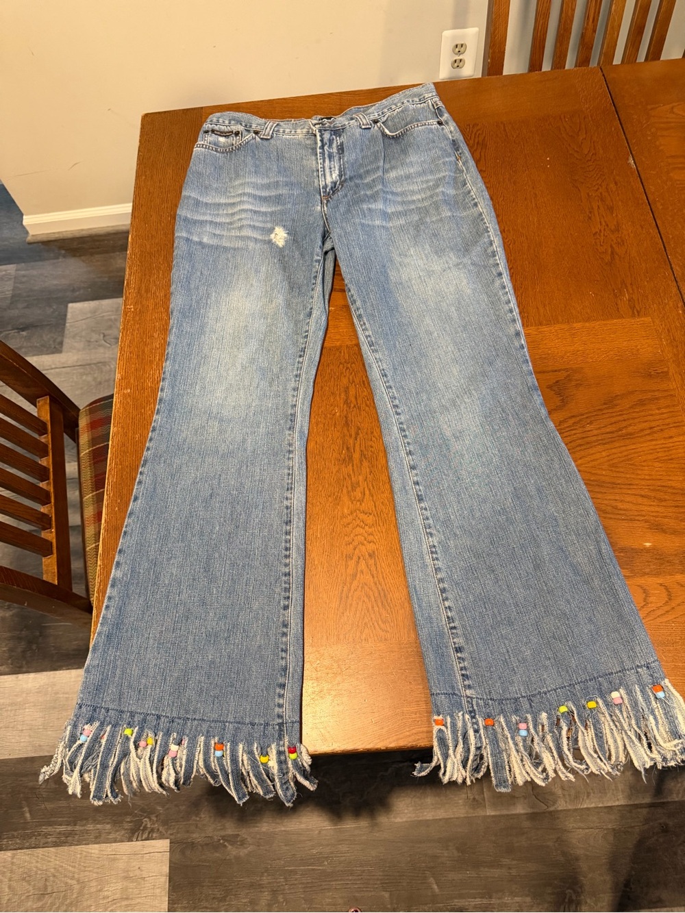 Dolce and Gabbana Denim Flare Jeans with Embroidered Fringe - Blue